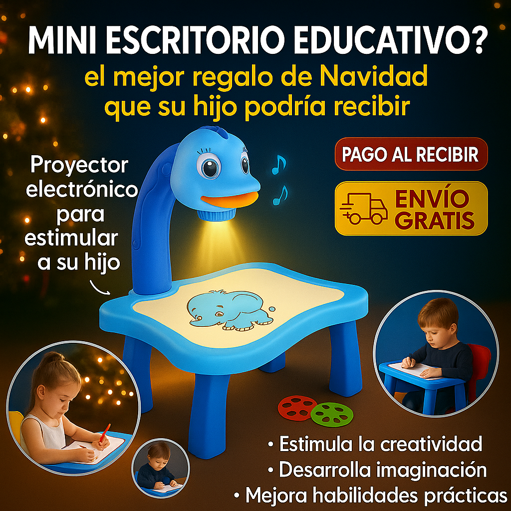 💡 MENOS PANTALLAS, MÁS SALUD 🧠 Escritorio de Aprendizaje con Proyector LED 🧸 + Pack 4 Cuadernos Mágicos GRATIS 🎁