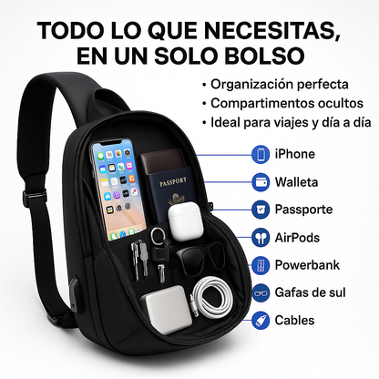Bolso cruzado antirrobo negro - 70% SOLO HOY ¡APROVECHA AHORA!