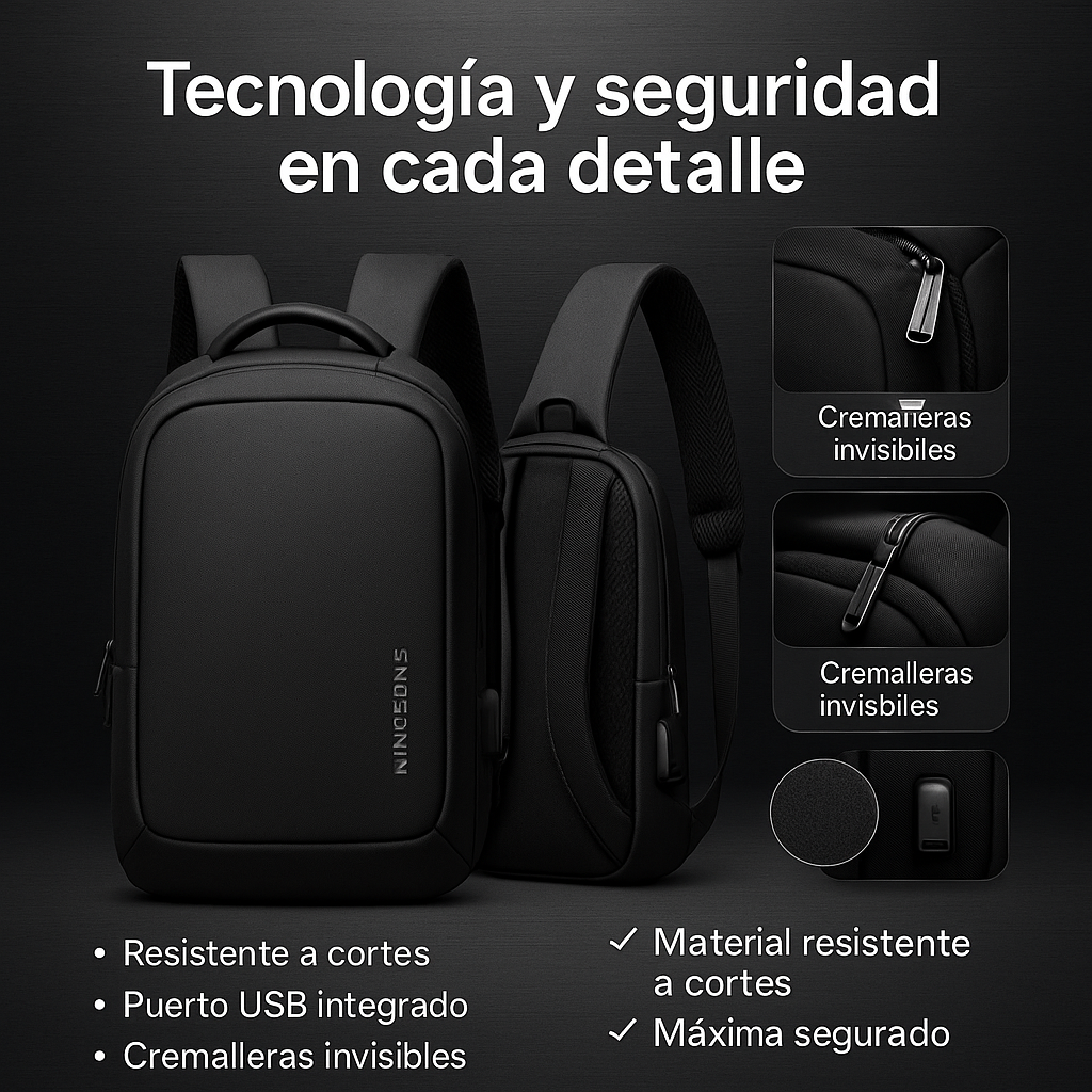 Bolso cruzado antirrobo negro - 70% SOLO HOY ¡APROVECHA AHORA!